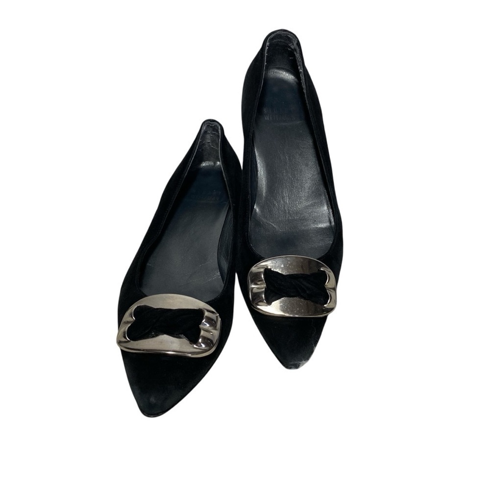 Stuart Weitzman Black Suede Heels with Silver Buckle Sz-6
